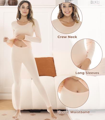 Image of NACHILA Thermal Underwear for Women-Viscose Made from Bamboo,Soft Long Johns Set Base Layer Pajamas Set Long Sleeve Pjs