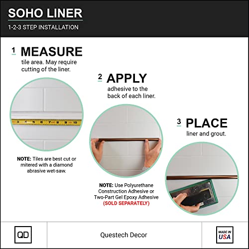 Questech Décor Tile Trim, 1/2 X 12 Inch Soho Listel Low Pencil, Decorative Tile Edge Trim, Decorative Shower Tile Border, Kitchen Tile Backsplash Trim, Copper Finish, 6 Pack #TOP6