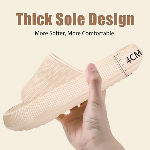 rosyclo Cloud Slippers for Women and Men, Massage Shower Bathroom Non-Slip Quick Drying Open Toe Super Soft Comfy Thick Sole Home House Cloud Cushion Slide Sandals for Indoor & Outdoor Shoes, Brown
