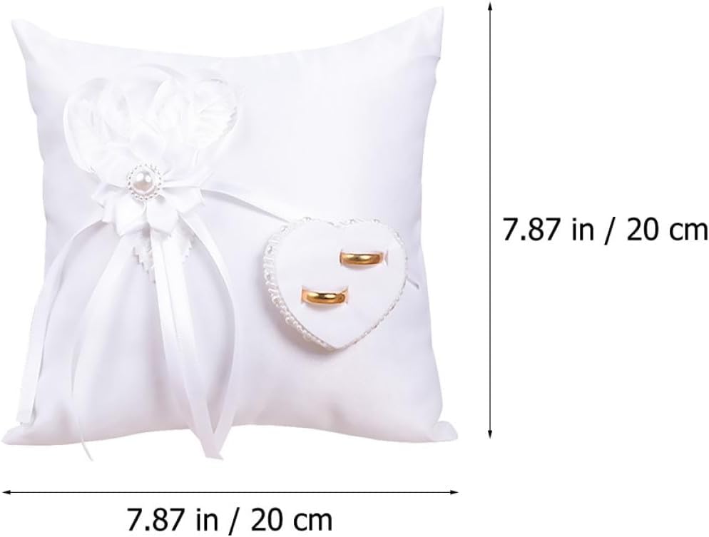 BESTOYARD White Floral Wedding Ring Cushion Heart-Shaped Ring Bearer Pillow for Ceremony Event Holder