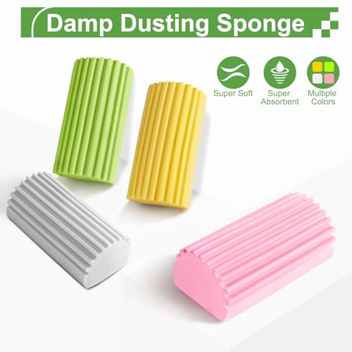 Jeymei 4-Pack Damp Clean Duster Sponge, Sponge Cleaning Brush, Duster for Cleaning Blinds, Glass, Baseboards, Vents, Railings, Mirrors, Window Track Grooves and Faucets, Gray and Yellow
