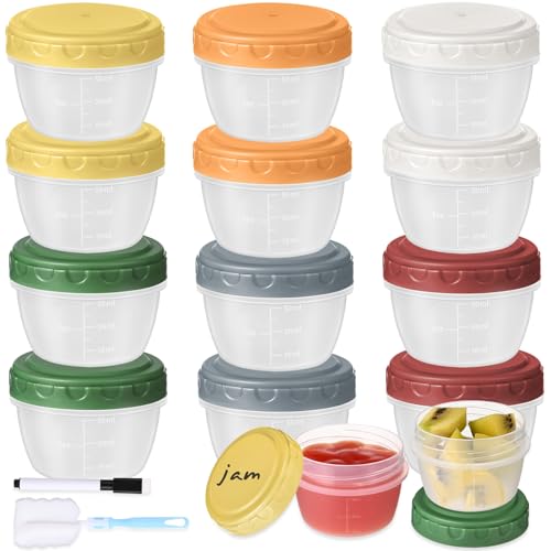 Yomarket 12pcs 2 oz Salad Dressing Container, Reusable Condiment Containers Sauce Cups with Leak-proof Lids, Small Plastic Food Storage Dip Containers for Lunches, Freezer, Microwave & Dishwasher Safe