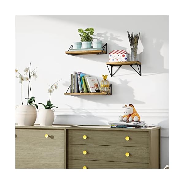 Sriwatana floating shelves wall mounted rustic wall shelves for bedroom bathroom living room kitchen set of 3 carbonized black  urban country home decor