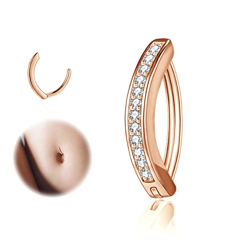 ZS 14G Clicker Belly Button Rings for Women, 925 Sterling Silver Belly Barbell Piercing Simulated Diamonds Rivet Reverse Curved Navel Barbell Body Jewelry (Diamonds,12mm), Sterling Silver,