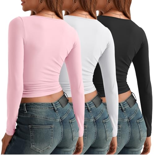 AUTOMET 3 Pack Womens Long Sleeve Shirts Fall Fashion Scoop Neck Crop Tops Basic Layer Slim Fit Y2K Clothes4