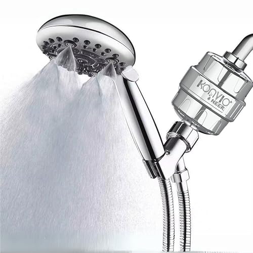 Image of Konvio Neer 22-stage advanced Shower Filter for Hard Water | Multi-Stage Borewell /Tanker Water Softener for Bathroom, for Soft hair and skin | Chrome Finish (22-Stage, Pack of 1)