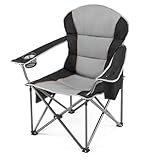 OLIXIS Folding Camping Chair, Portable Collapsible Chair with Cup Holder, Non-Slip Feet, Heavy Duty Lawn Chair for Hiking Beach Sports, Cooler Bag, Thicken 300D Oxford, 500 LBS, Black