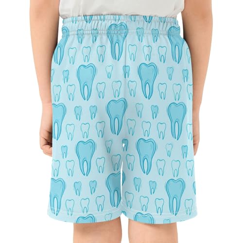 CHIFIGNO Blue Teeth Pull-On Boys Casual Shorts Elastic Waist Teen Boys Thick Summer Clothes with Pockets XS3