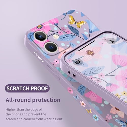 Coque iPhone 12 silicone liquide fine anti-rayures à fleur violette