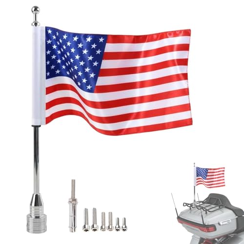 Espear Motorcycle Flag Mounts& American Flag - 6 × 10'' Double-Sided USA Flag with Flags Flagpole for 1/2'' Tubular Luggage Racks for Harley Honda Goldwing CB VTX CBR Yamaha Etc