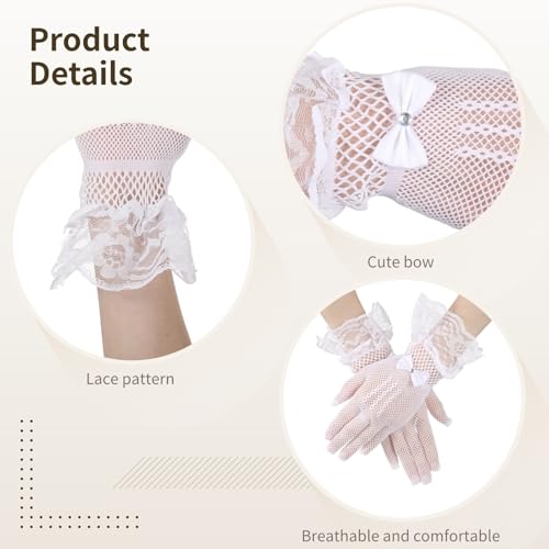 32 Pairs Lace Gloves Women Tea Party White Lace Gloves with Bow, Vintage Glove for Formal Events, Opera, Church, Masquerade, Photo Shoots, 11 in Long3
