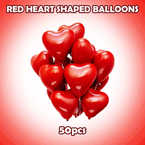 Image of Party Propz Red Heart Balloons For Decoration - 50 Pcs Heart Shape Balloons, Anniversary Balloons for Decorations, Love Balloon For Decoration, Anniversary Decoration Items (Latex)