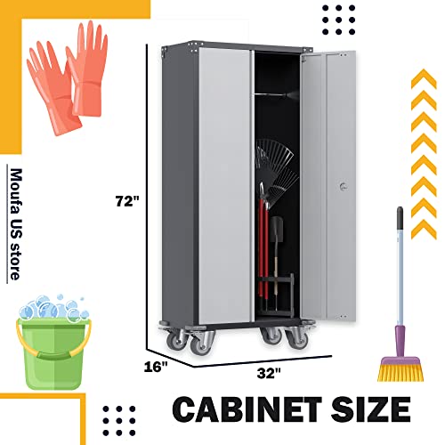 Suxxan Tall Metal Cleaning Tools Storage Cabinet With Wheeled Multipurpose/Hanging Rod/Shelves/Lockable #TOP2