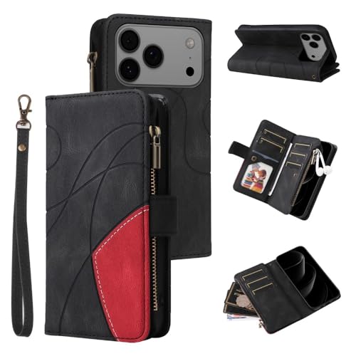 Étui iPhone 12 mini noir en cuir magnétique aux finitions soignées double zip