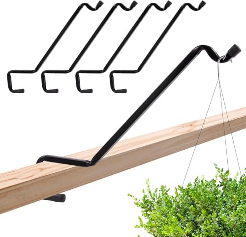 Biubee 4 Pack Deck Bird Feeder Hanger for Railing - Extended Angled Metal Deck Rail Plant Hanger for Bird Feeder Planters Lanterns Wind Chimes, Fit 2