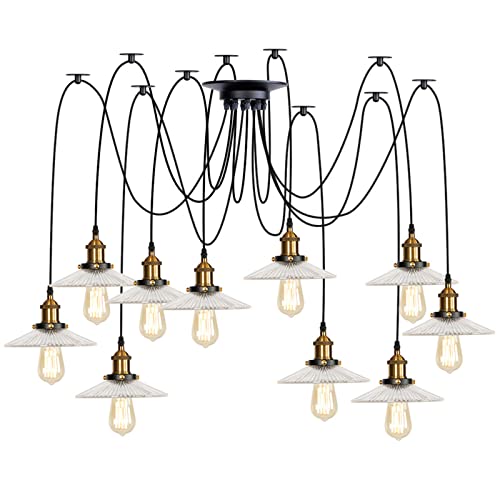 Lustre en verre industriel vintage en laiton noble pour une suspension de prestige
