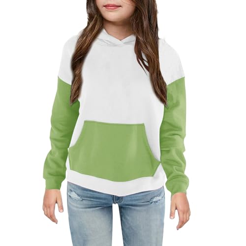 DDAPJ pyju Girls Hoodies Colorblock Casual Fleece Sweatshirt Long Sleeve Hooded Pullover Tops with Pocket 4-14 Years2