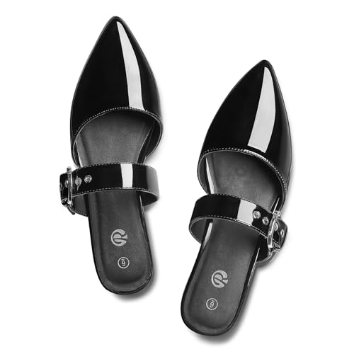 Image of Rekayla Mules for Women Adjustable Strap Pointed Toe Backless Loafer Shoes
