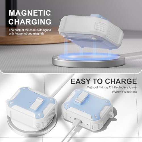Image of for AirPods Pro 3 Case with Magnetic Lock and Phone Stand, Compatible with Magsafe Charging,with Carabiner&Cleaner kit for Apple iPod Pro 3rd Generation Cover(2025) Men Women (Light Blue)