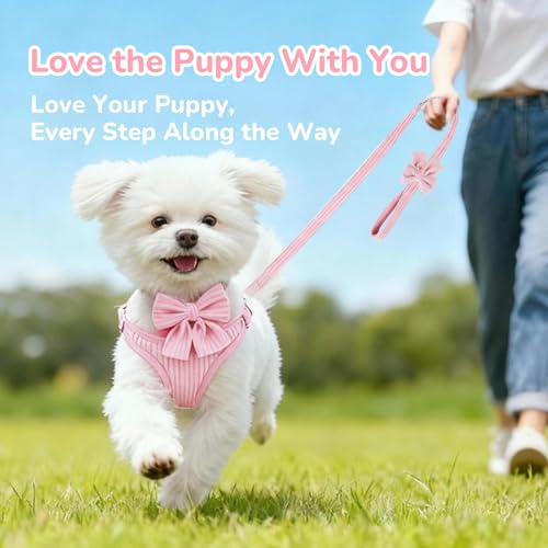 RoseYouth Step-In Cotton Harness & Leash Set with Bowtie (Pink, M) — view 9