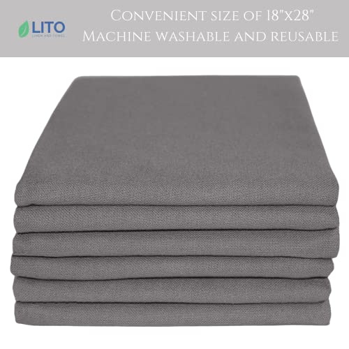 Linen And Towel Set Of 6 Kitchen Towels, Super Absorbent 100% Cotton Dish Towel For Drying Dishes, Reusable Dish Cloth, 18 X 28 In, With Hanging Loop, Solid Weave Bar Towels & Tea Towels, Grey #TOP4