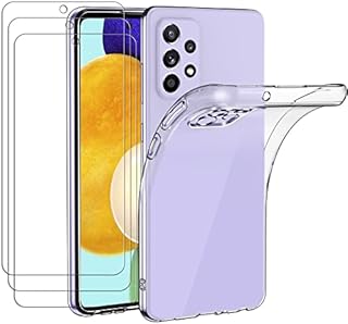 ivoler Case for Samsung Galaxy A52 4G / 5G / A52S 5G, Shock Absorption Bumper Cover with 3 Pack Tempered Glass Screen Protector, Clear Slim Soft TPU Anti-Scratch Shockproof Phone Case Cover
