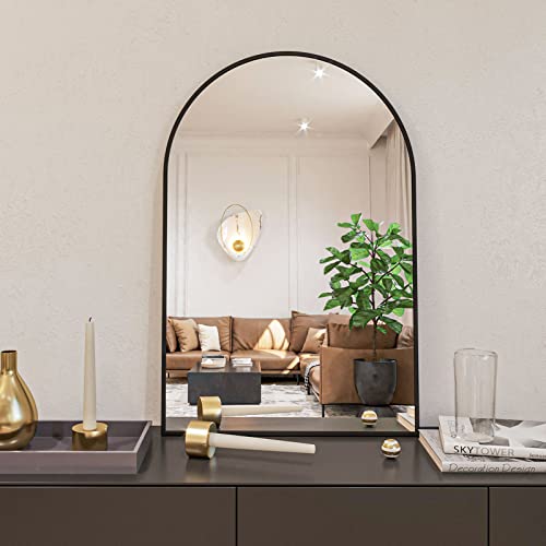 Image of HARRITPURE Wall Mounted Mirror Arch Mirror for Bathroom,Vanity Mirror Aluminum Alloy Metal Frame Home Decor for Bathroom Bedroom Living Room Entryway (Black-2Pcs, 24 inch*36 inch)
