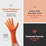 100 Count 8 Mil Nitrile Disposable Gloves - Industrial Grade, Safety Work, Food safe, Diamond Textured Orange Gloves
