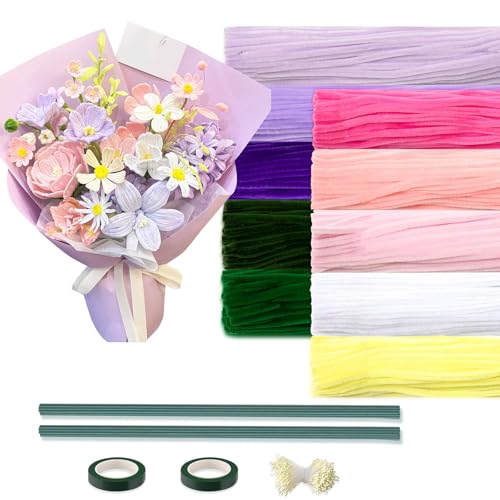 Peryiter 12 Inch Pipe Cleaners Flowers Set 1000 Pcs Pipe Cleaners Chenille Stems Craft Supplies Bulk for Tulip Bouquet Making, Art DIY Craft Projects Creative Gift Party Decorations