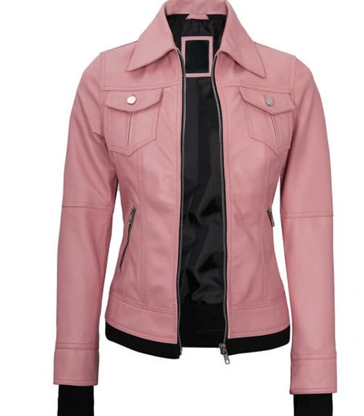 FH Stylish Pink Hoodies Jackets for Girls - Leather and Hoodie Jacket Look, Warm Down Jacket