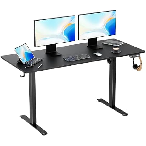 VVENACE 55'' Electric Standing Desk Adjustable Height with Wheels, Home Office Desk, Sit Stand Up Desk, Rising Lifting Ergonomic Desk with Spliced Desktop, Gaming Writing Study Work PC (Black) Cover