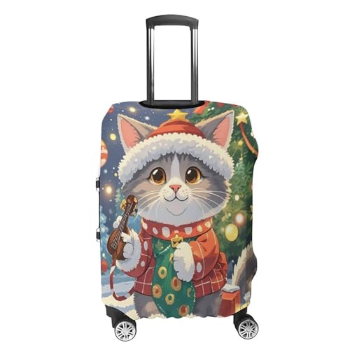 Cute Cat Sing Christmas Carols Luggage Cover Elastic Luggage Covers for Suitcase Travel Luggage Covers Anti-Scratch Washable Suitcase Sleeve Fits 19-32 Inch Luggage4