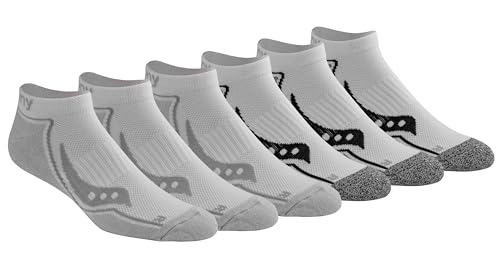 Saucony Men's Bolt RunDry Performance No-Show Multi-pack Socks, White Repreve (6 Pairs), Large