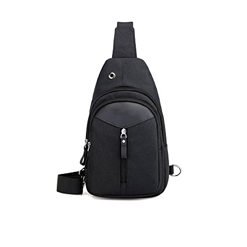 doxungo Unisex Sling de mochila Oxford paño de Multifuncional bolsa de hombro con orificio para auriculares para tiempo libre Viajes Senderismo Ciclismo (sin auriculares), negro