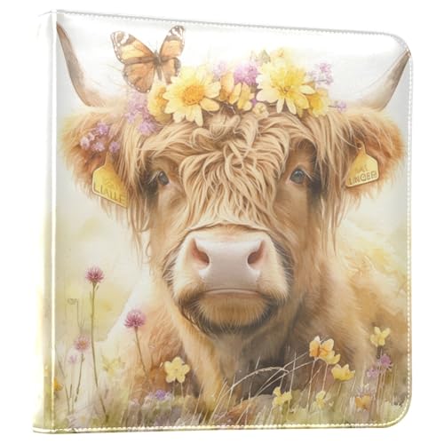 Kigai Highland Cow Photo Album Self Adhesive Scrapbook Album Leather Cover DIY Picture Scrap Book with 20 Adhesive Sheets, 11.8x24x0.8 inch