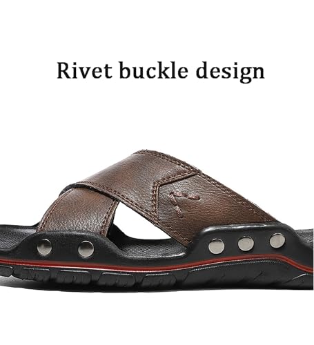 Mens Slide Sandals Open Toe Non-Slip Comfortable Slippers Men Leather Summer Lightweight ﻿3