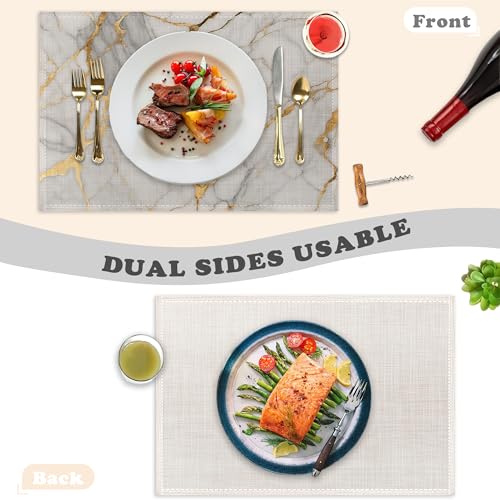 Placemats Set of 6,White Gold Marble Linen Table Mats Abstract Heat Resistant Place Mats Washable Dining Table Mats for Indoor Outdoor Kitchen Decor Easy Clean 12 x 18 Inch by Snowmolle - Used condition - Image 3