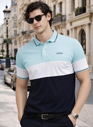Image of ADRO Multicolour Polo T Shirt | 100% Cotton Mens Polo Tshirt | Regular Fit Half Sleeve Cut & Sew Polo T-Shirt for Men