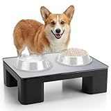 Elevated Dog Bowl Stand and 100% Waterproof Pet Food Mat, Raised Bowl Stand for Small Medium Dogs, Neck Strain Relief, Silicone Pet Food Mat- Easy Clean & Protect Your Floors