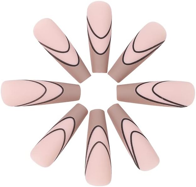 Vatocu Coffin Glossy False Nails Long Pink Fake Nails Flame Tai Chi Press on Nails Black White Full Cover Ballerina Acrylic Stick on Nails for Women and Girls (24 pcs) (Black 4) - Image 4