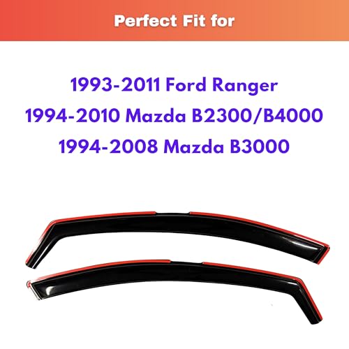 Image of KPY Rain Guards Fit for 1993-2011 Ford Ranger, in-Channel Window Visors Vent Wind Deflectors 2PC, Truck Accessories for 1994-2010 Mazda B2300 /B4000, 1994-2008 Mazda B3000