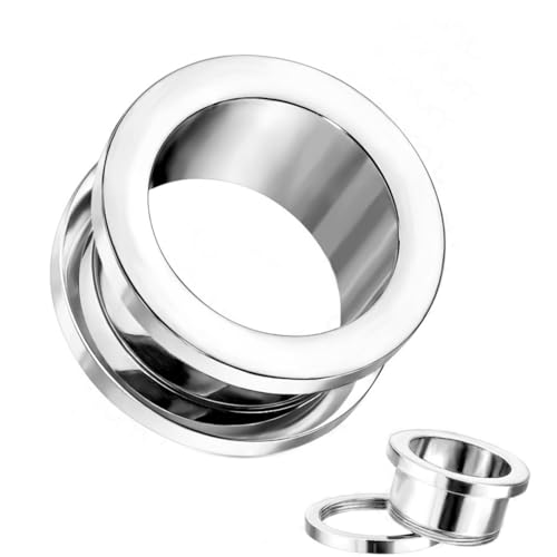 Generic Pair (2PCS) STAINLESS STEEL SCREW FIT TUNNELS Double Flare Gauges Ear Plugs 9268, Silver, Gray, Grey