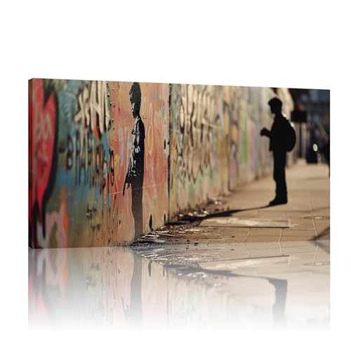 Peinture graffiti sur toile Banksy art de rue moderne encadré 60x115cm