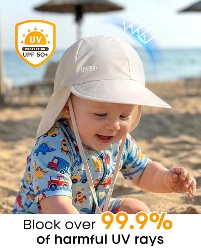FURTALK Baby Sun Hat with Neck Flap UPF 50+ Adjustable Baby Boys Girls Summer Beach Hat for Traveling Swim Hat Beige