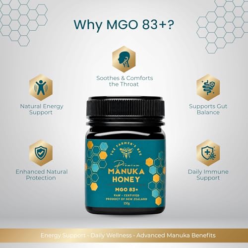 Image of THE FARMER'S BEE New Zealand Manuka Honey MGO 83+ (5+) | Monofloral Raw Honey | MGO Tested | Premium Imported Honey | Daily Functional Support | Natural Energy & Gut Support | 250g