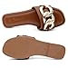 Shoe Land Women's Flat Sandals - Square Open Toe Single Band Fashion Slides with Metal Chain Dressy 2025 Trendy | Comfortable Slippers with Cushioned Footbed for Summer, Cognac, Size 8.0, Emma