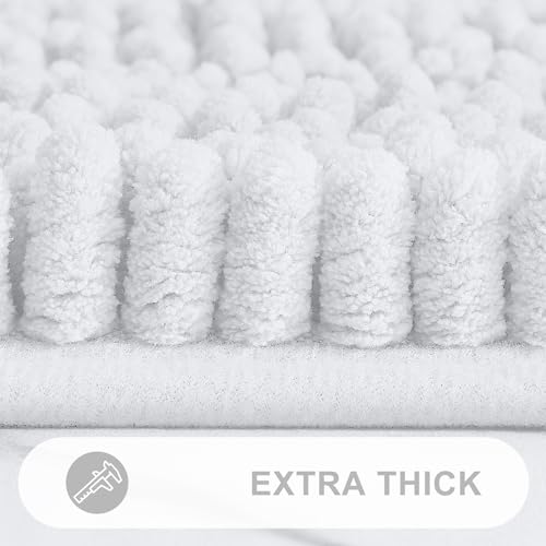 Grandaily Chenille Striped Toilet Rugs U-Shaped 24x20, Extra Soft and Absorbent Bathroom Rugs, Non-Slip Plush Shaggy Bath Rug, Machine Washable Contour Bath Mats for Toilet Base, White
