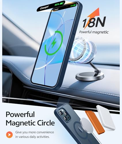 Image of FNTCASE for iPhone 12 Pro Max Case: [Compatible with Magsafe] Translucent Matte Magnetic Phone Cover - Military Grade Drop Protection Shockproof Protective Cases - Blue