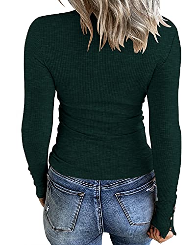 Image of Women Long Sleeve Henley Shirts Scoop Neck T-shirt Basic Tops | Lightweight Soft Ribbed Knit Tees, Casual Tunics,Slim Fit Button Up Top,Spring Outfits, Fall Winter Layering,Daily Wear