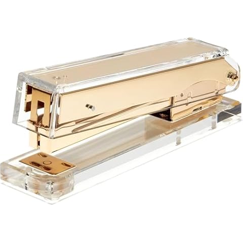 OfficeGoods Acrylic Stapler - Aesthetic Staplers for Desk, Home or Office - Unique and Stylish Design - Take Standard 1.4 inch of Staples - Golden Cover